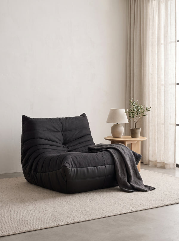 Fauteuil Relax Composé Minuit – Cuir Véritable et Lin, Édition Noire