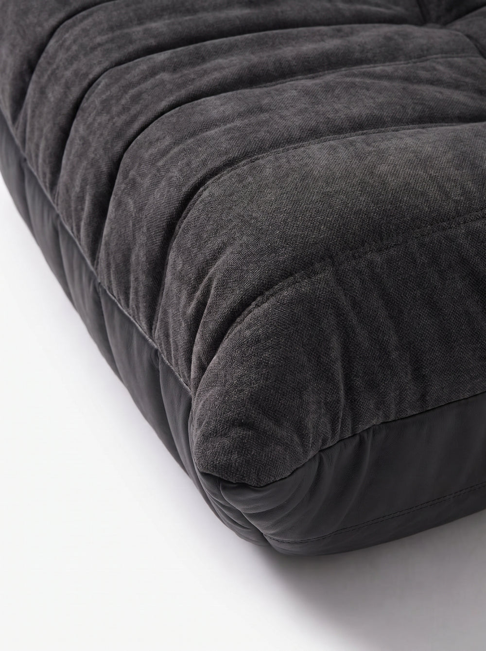 Pouf Relax Composé Minuit en Cuir Véritable & Lin